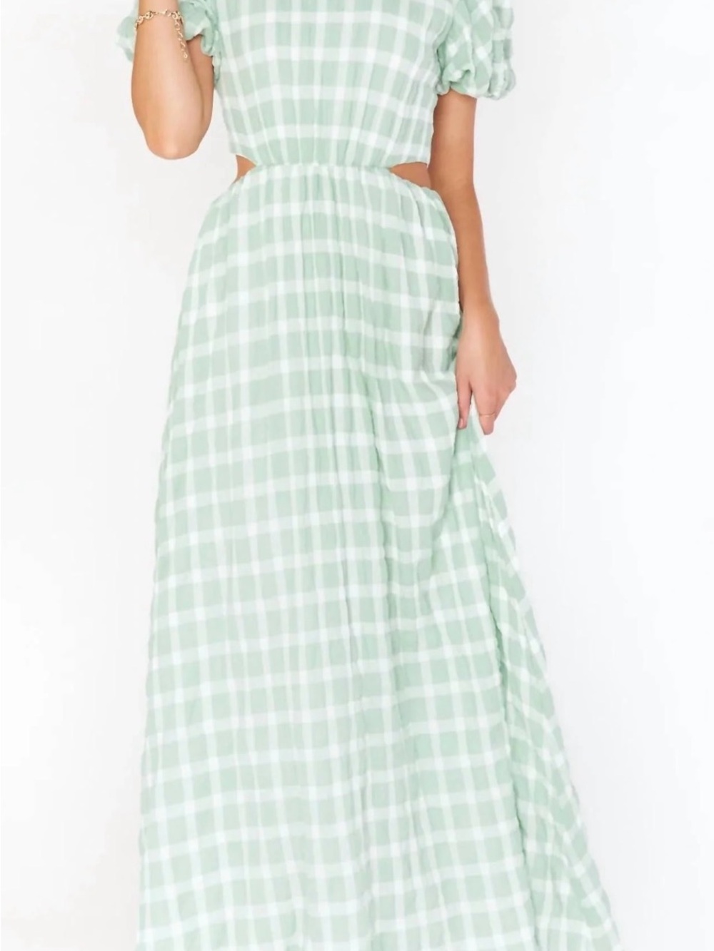 Women's Sage Green Maxi Dress with Puff Sleeves